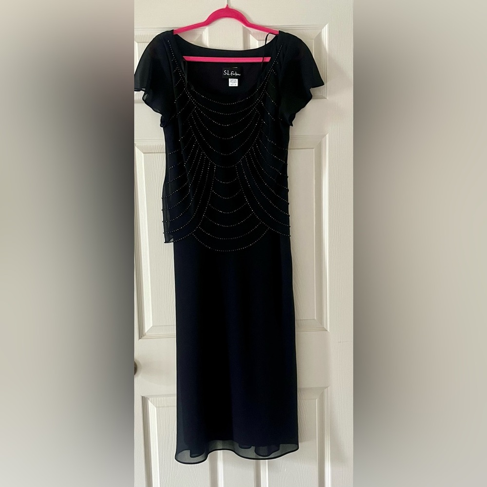 S.L. Fashions Black Beaded Dress
